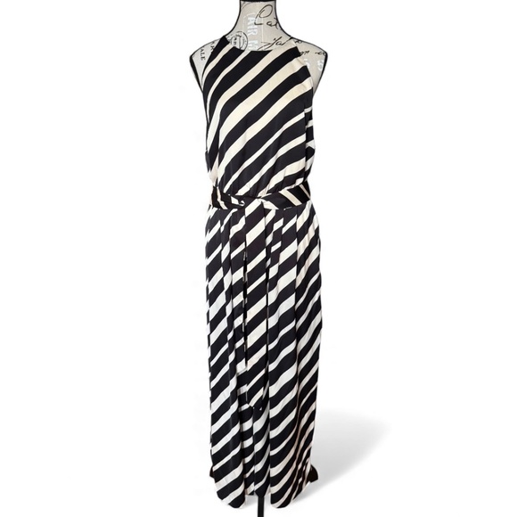 H&M Black & White Diagonal Stripe Wide-Leg Jumpsuit – Size L – NWT - Picture 1 of 11